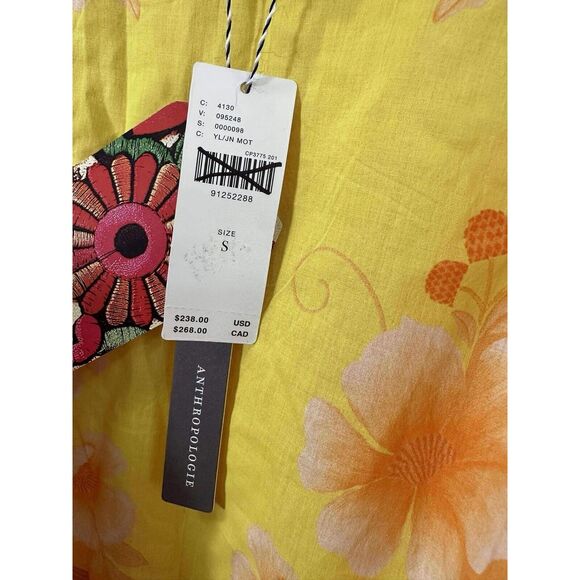 NWT Farm Rio Anthropologie Short-Sleeve Tiered Yellow Midi Dress Size SMALL - Picture 6 of 11